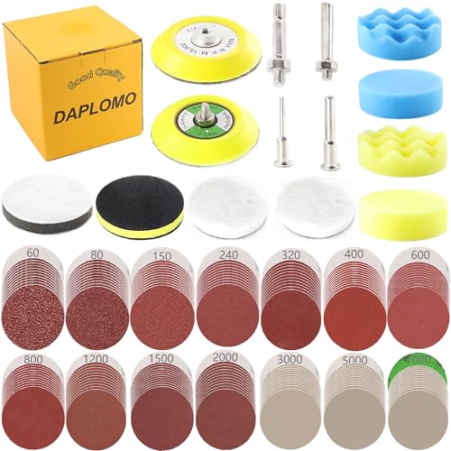 140Pcs Sanding Disc 3Inch Drill Polishing Kit,Sanding Paper Headlight Restoration Kit, 60-7000 Grit Hook & Loop Sandpapers Buffing Pads with Rotary Tools for Car Wood Metal
