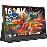 Monitor portátil 4K, 16' 3840x2400 IPS Laptop Screen, 1500: 1, 400 Nits Screen USB C HDMI Computer Gaming Display com alto-falantes e tampa inteligente, Monitor de viagem para PC Phone