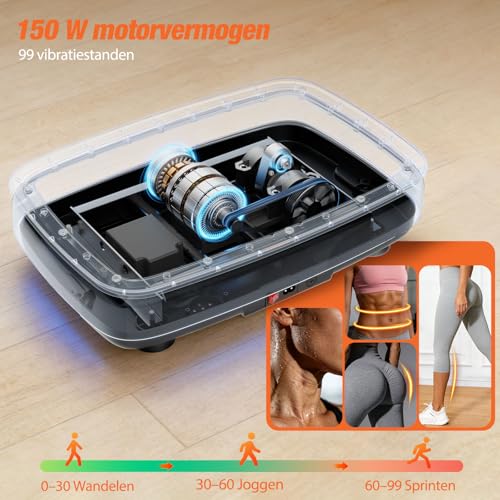 DH FitLife Trilplaat voor thuis | 99 niveaus + timer | 9 programma’s | Stil & stabiel met zuignappen | Bluetooth-speaker | Weerstandsbanden | Max. 150 kg - Afbeelding 3
