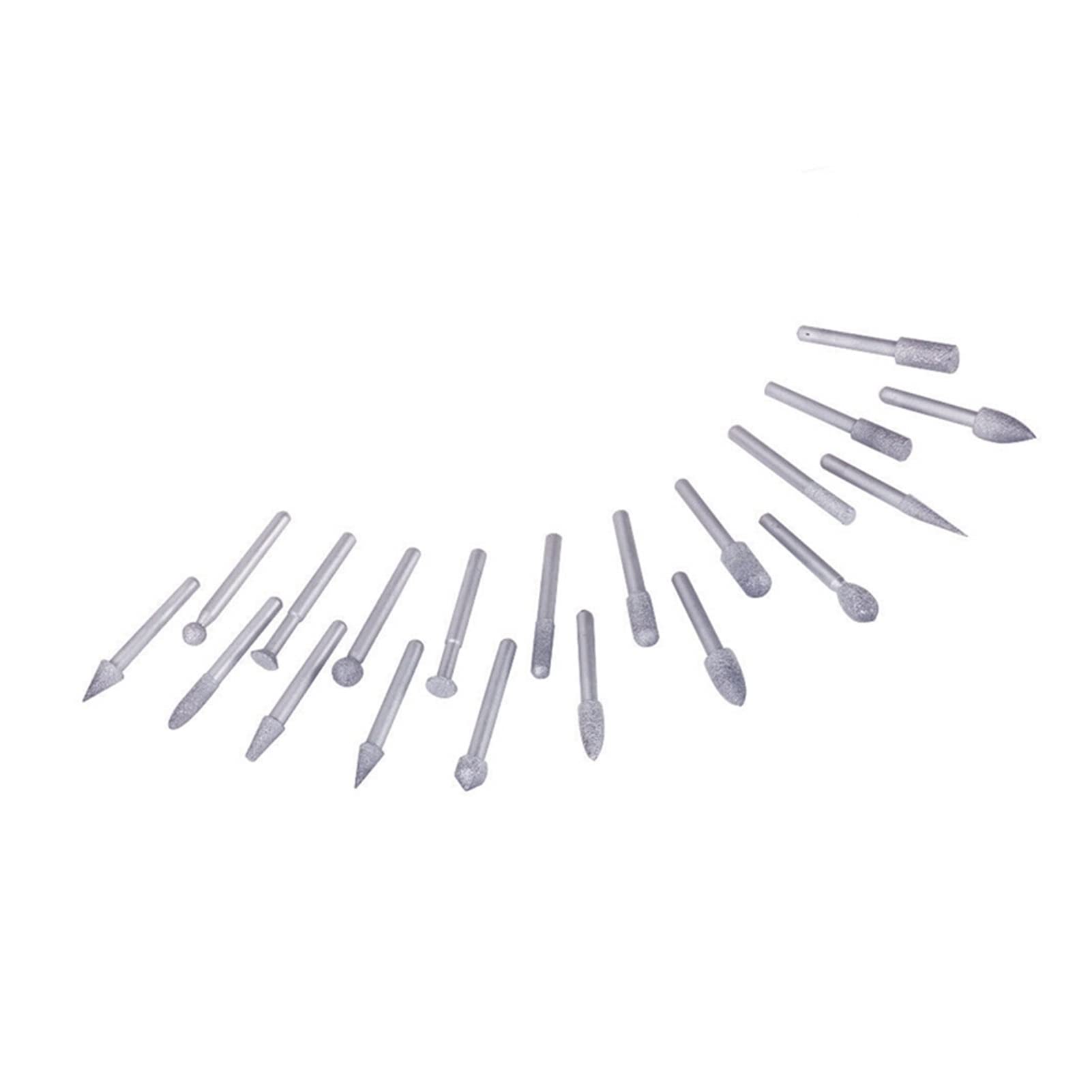 20 STÜCKE Diamantschleifkopf Set Rotary Grate Abrasive lapidarische Schnitzwerkzeuge for Stein Schaft 6mm 1 / 4Inch Grit