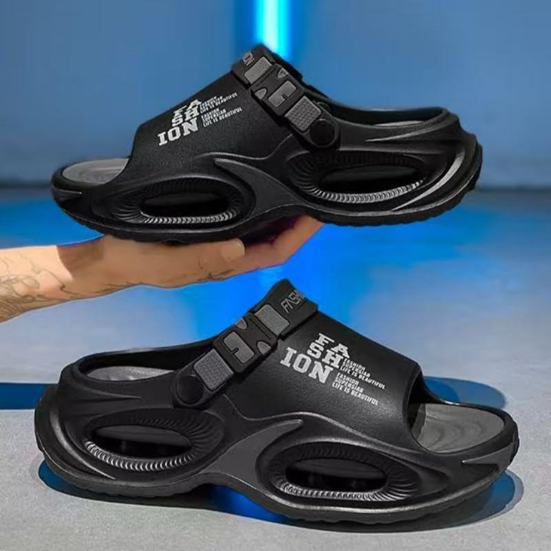 Men's thick-soled slippers with exposed toes, EVA sole, comfortable and lightweight. Suitable for daily indoor and outdoor wear as well as for beach use.