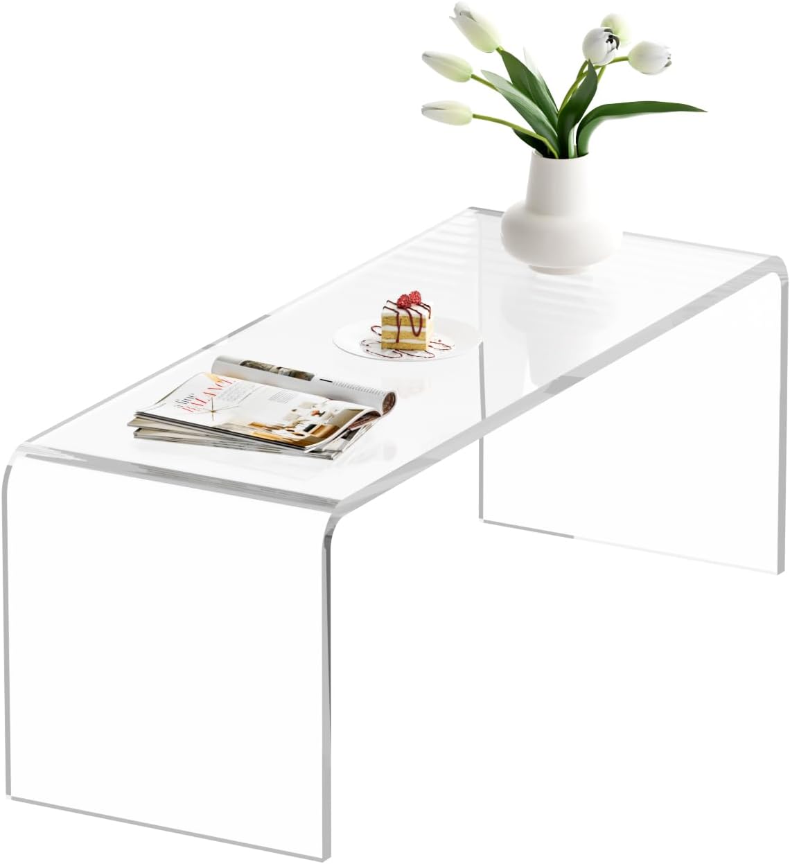 Premium Acrylic Coffee Table, 32" L x 16" W x 16" H Modern Clear Coffee Table, 0.6'' Thick Rectangle Waterfall Table for Living Room, Office, Hotel, Showroom, Transparent