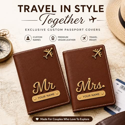 Image of Personalized Couple Passport Cover for Men & Women | Custom Name Passport Holder Set (2 Pcs) | Travel Passport Cover for Couple | Gift Set for Wedding Anniversary Husband Wife