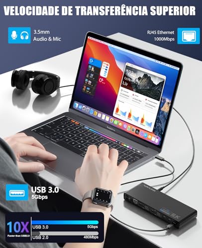 WAVLINK USB 3.0 Universal Laptop Docking Station,USB C to 5K/ Dual 4K @60Hz Video Outputs Dual Monitor for Windows and Mac,(2 HDMI & 2 DP, Gigabit Ethernet, 6 USB 3.0,Audio) - Image 6