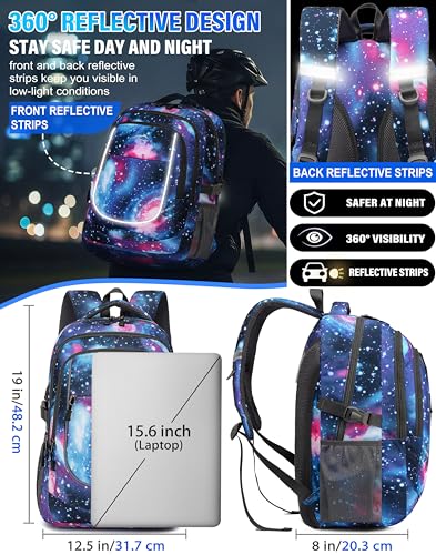 Image of ProEtrade Galaxy Backpack Bookbag for College Sturdy Travel Business Hiking Fit Laptop Up to 15.6 Inch Multi Compartment Gifts for Men Women Night Light Reflective (Galaxy)