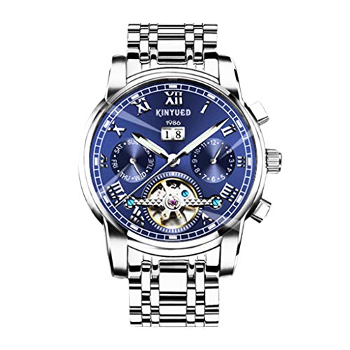 Swiss Men's Stainless Steel Blue Tourbillon Automatic Mechanical Watch