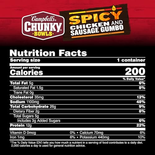 Image of Campbell's Chunky Soup, Spicy Chicken & Sausage Gumbo Soup, 15.25 oz Microwavable Bowl (Case of 8)