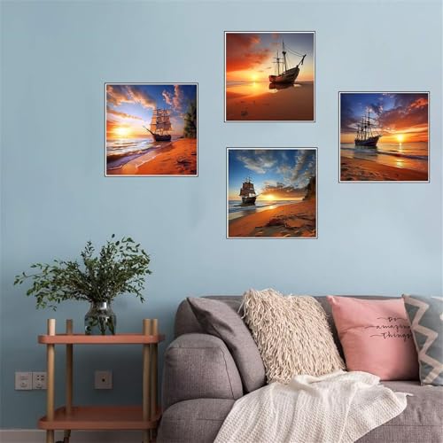 Diamond Painting pour Maison sans Mur Vide : Grand Kit Broderie Bateau Couchant 100x100cm - 3