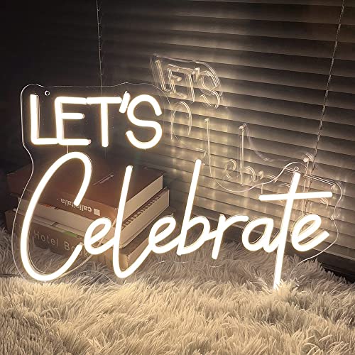 Image of Neon Sign The Celebrate for Wall Decor Custom Light Up Sign Indoor Bedroom Home Decor LED Neon Light Sign Large Backdrop Flex Birthday Wedding Christmas Living Room Business Gift,Warm White 31.5 IN
