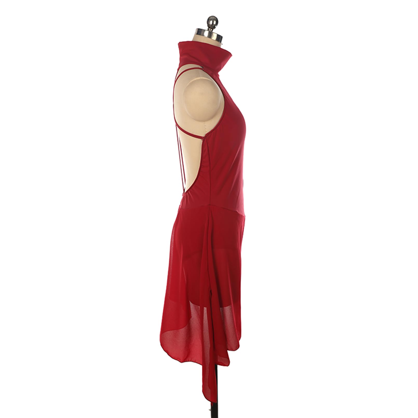 Abito Pattinaggio Artistico Donna, Nero, Rosso, Senza Maniche, Senza Schiena Vestito, Abito da Allenamento for Pattinaggio su Ghiaccio, Body Ginnastica Ritmica