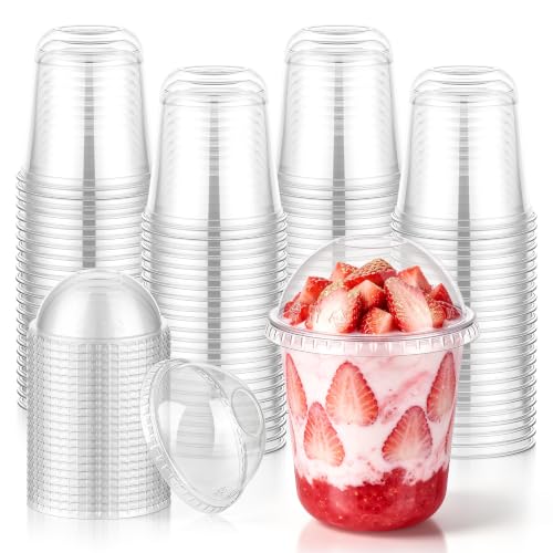 KesaPlan 50er-Set 350 ml Dessertgläser mit Deckel, runde Plastikbecher mit Deckel für Smoothies, Slushies, Vorspeisen, Eiscreme und Snacks