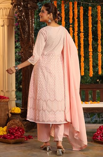Janasya Indian Women's Cotton Pink Ethnic Print Festive Wear Kurta Set for Women4