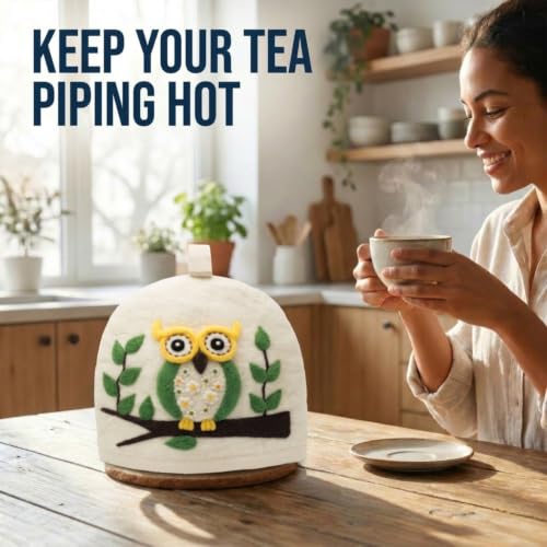 Image of Glaciart One Wool Teapot Cozy Kettle Cover | Dome Shaped Large Tea Cosy, Kettle or French Press | Handmade & Needle Felted from Natural Wool | Warms Up to 2 Hours | Great as Gift