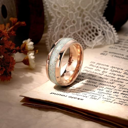 8mm Tungsten Rings for Men Women Black/Rose Gold Plated Tungsten Carbide Wedding Bands with Opal/Ruby/Emerald/Amethyst/Citrine/Pink Sapphire Birthstone Promise Rings Dome Polished Size 7-144