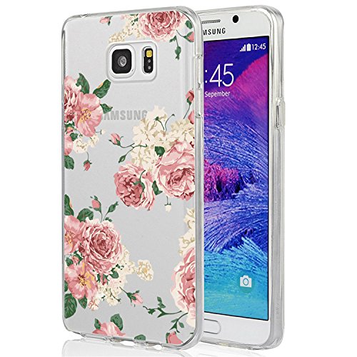 Ueokeird for Galaxy Note 5 Case, Note 5 Case for Girls, Clear Soft Flexible TPU Watercolor Flowers Floral Printed Back Cover for Samsung Galaxy Note 5 Pink Flower