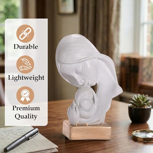 Image of Kuber Industries 4x6 Inch Mother Child Sculpture for House Warming Gift | Resin Mom & Baby Love Idol /Showpiece for Home DecorLiving Room /Desk | White & Golden