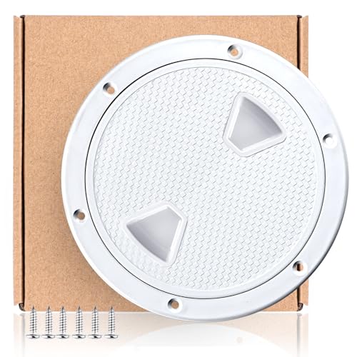Smartmarine Boat Hatch White 4' 6' 8' Round Non Slip Inspection Hatch w/Detachable Cover for Marine Boat Yacht (6 inch)