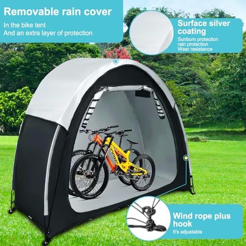 Upgraded Bike Storage Tent Portable & Waterproof Bicycle Shed for 2 Bikes with Rain Cover, Heavy Duty Outdoor Bike Shelter Cover Backyard Storage,Black