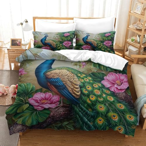 Parure de lit paon housse de couette super king 260x220 microfibre oiseau 3d - 2