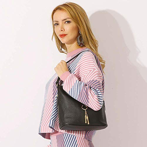 Image of Fashion Designer Women Shoulder Bag Metal Tassel Real Leather Tote Handbag Ladies Crossbody