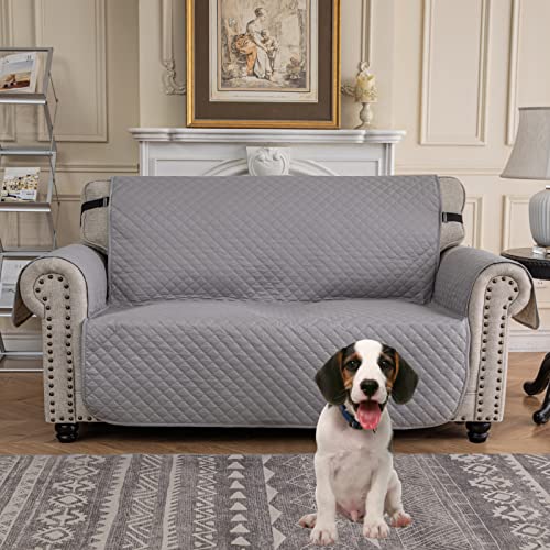 Xineage Loveseat Sofa Cover Waterproof Couch Covers For 2 Cushion Couch, Soft Washable Slipcover With Pockets & Non-Slip Elastic Straps, Dog Pet Proof Thick Furniture Protector (Loveseat, Light Grey) #TOP1