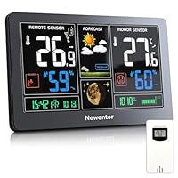 Newentor Weather Station Wireless Indoor Outdoor Thermometer, Color Display Digital Weather Thermometer with Atomic Clock, Barometric Pressure, Forecast Station with Adjustable Backlight