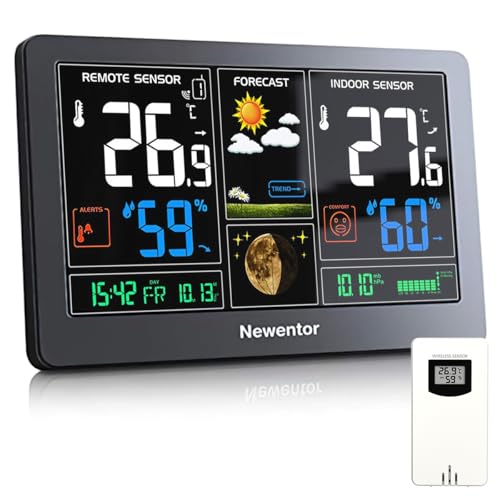 Newentor Weather Station Wireless Indoor Outdoor Thermometer, Color Display Digital Weather...