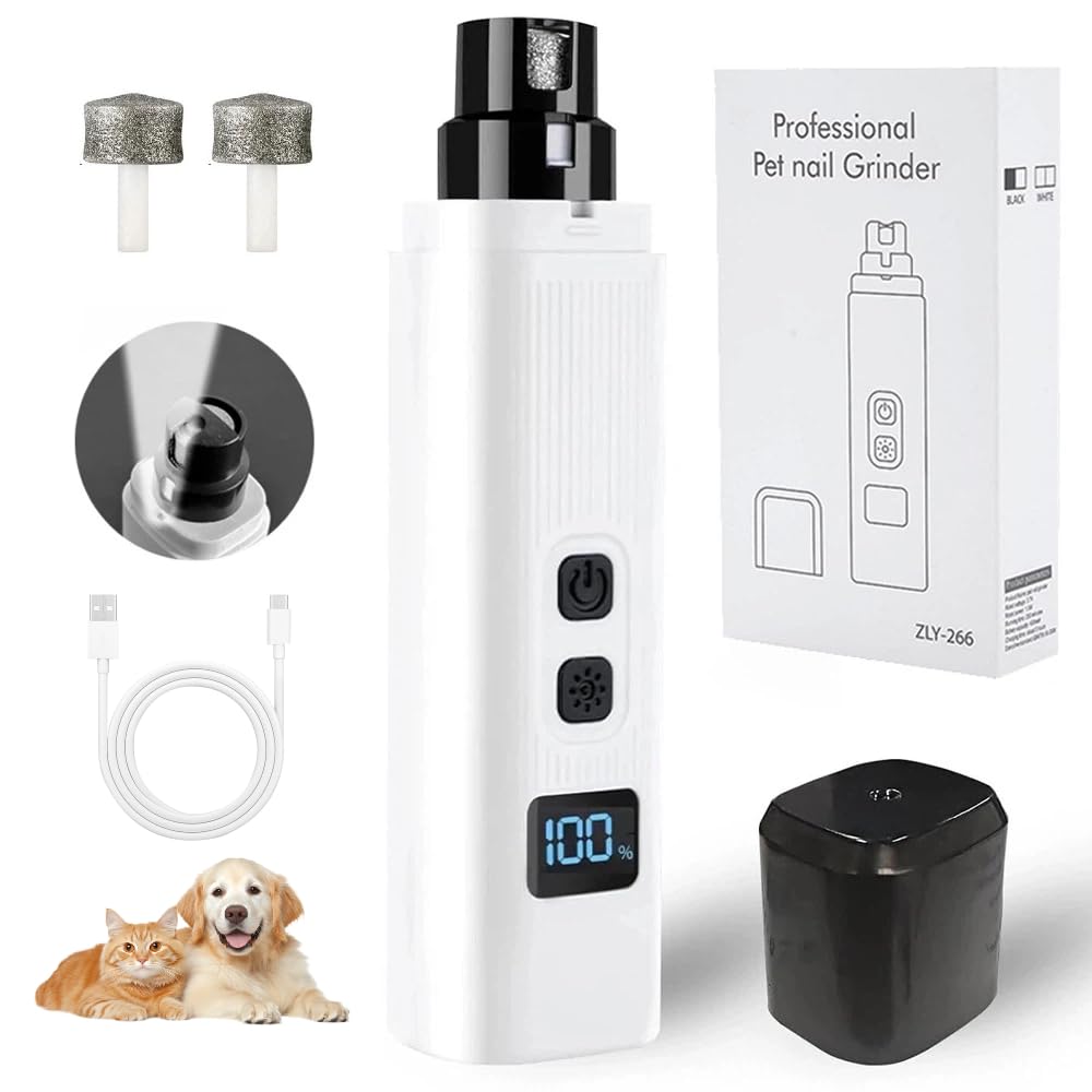 Dog Nail Grinder, Electric Pet Nail Grinder with 2 Speed Digital USB Rechargeable Dog Nail Trimmer Nail Claw Clippers with LED Lighting Quiet Paws Grooming for Large Medium Small Dogs Pet