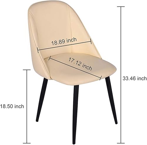 Miniatura 5 de GIA Silla de comedor de cuero beige de 33 pulgadas, sillas de cocina modernas tapizadas para sala de estar y dormitorio, juego de 2