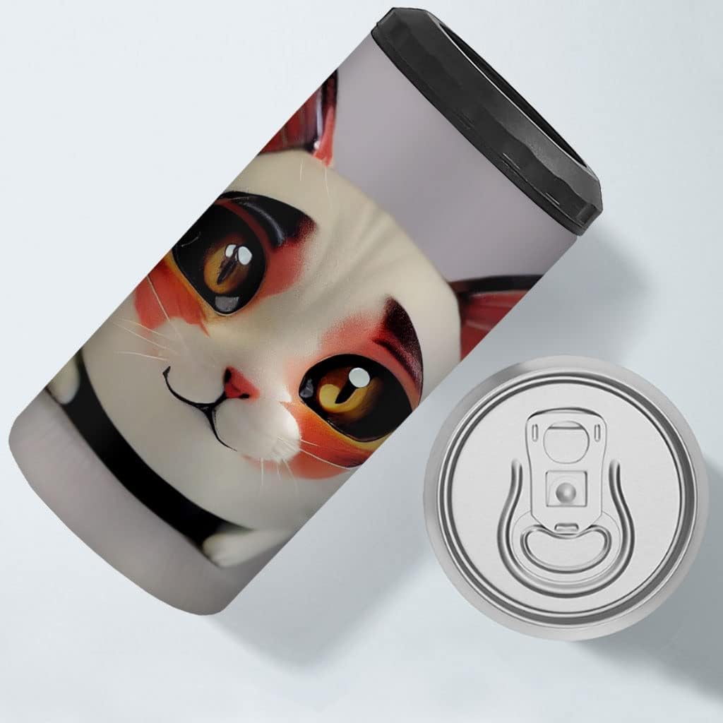 Cartoon Cat Insulated Slim Can Cooler - Colorful Can Cooler - Graphic Insulated Slim Can Cooler