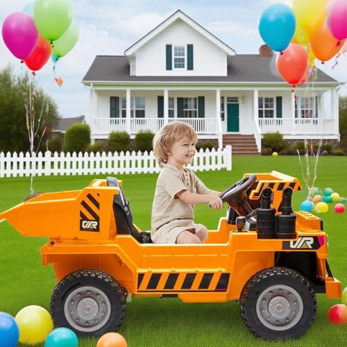 Image of Ride on Toys for Kids 4-8,Ride On Dump Truck, Ride On Car with Remote Control,12V 4WD Kids Electric Car,Ride On Toys with Electric Dump Bed and Shovel,Two Speeds,Bluetooth,Music