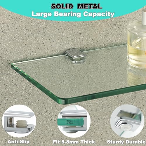 Alise 8Pcs Glass Shelf Bracket,Adjustable Clamp Brackets For Shelves,Wall Mount Clamps For 5-8Mm Glass Shelves,Bathroom Clip Holder Support Hardware Replacement Parts,Polished Chrome thumb #4