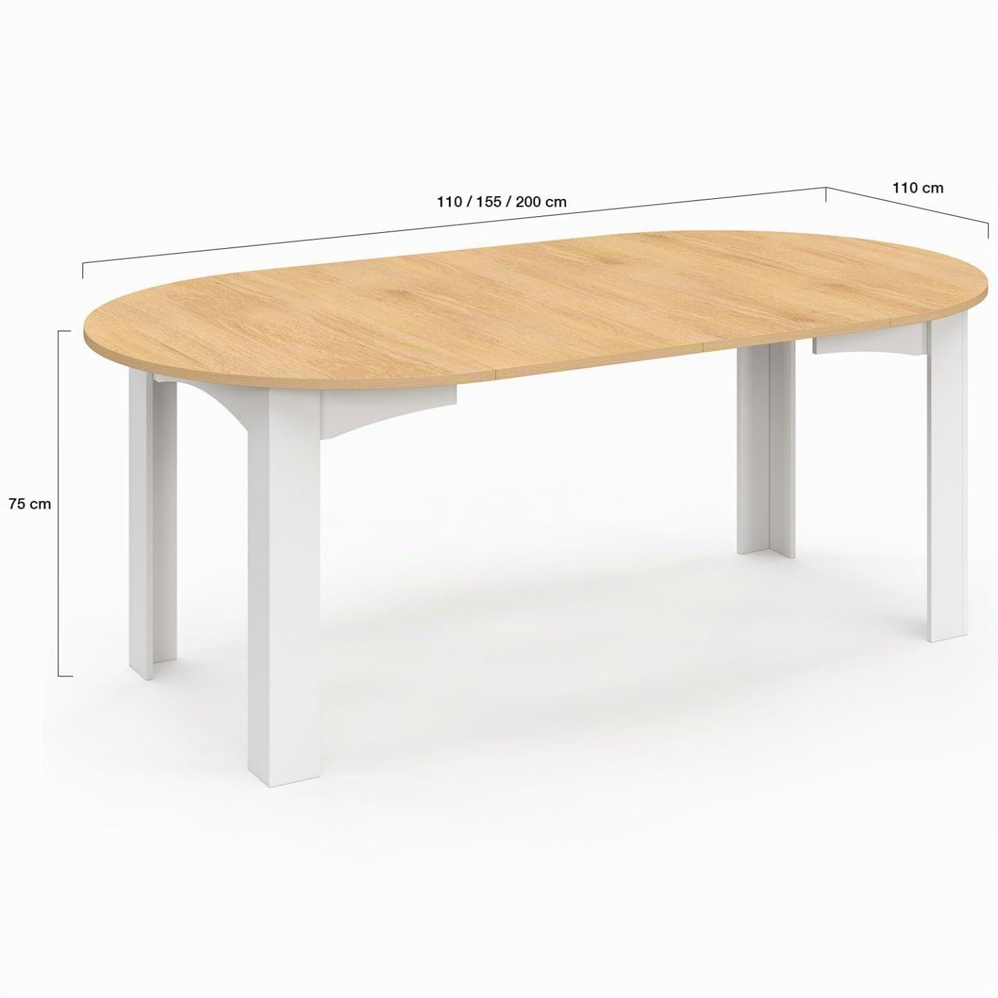 IDMarket - DONA tavolo da pranzo rotondo allungabile 4-10 persone piano finitura faggio bianco 110-200 cm