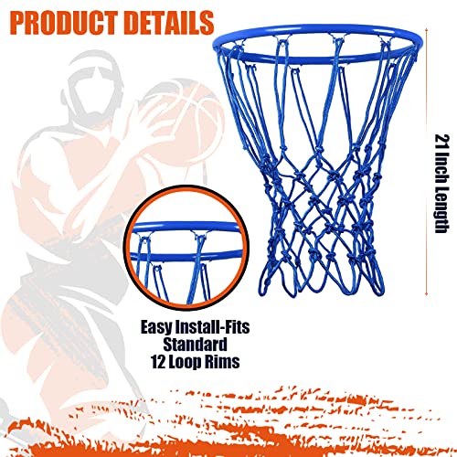 2 Pcs Basketball Net Replacement Heavy Duty Basketball Hoop Net Bold Polyester Woven Rope For Indoor And Outdoor, 12 Loops, Blue #TOP1