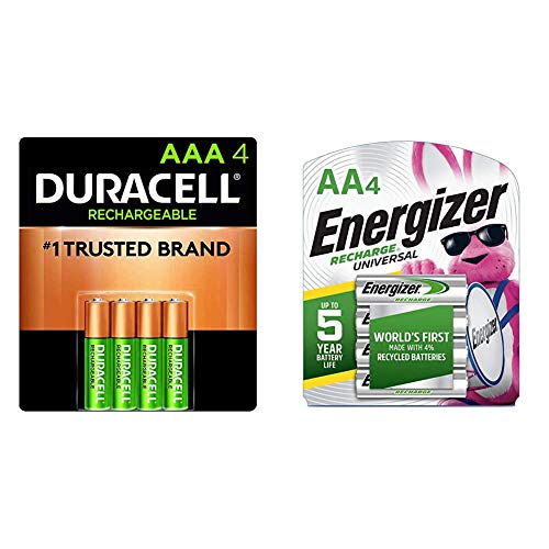 Duracell - Rechargeable AAA Batteries - 4 Count & Energizer Rechargeable AA Batteries, NiMH, 2000 mAh, Pre-Charged, 4 Count (Recharge Universal) - Packaging May Vary