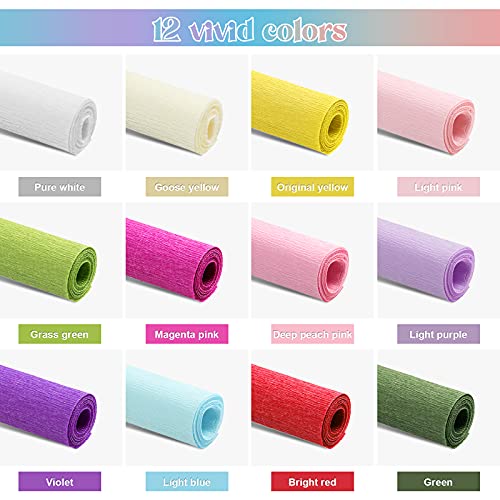 12 Rolls Crepe Paper Rolls 12 Colors Wide Crepe Paper Streamer 10 Inch X 8 Feet Assorted Streamers With Floral Stem Wire And Green Floral Tapes For Birthday Party Ornament (23.6 Inch, Mixed Colors) #TOP2