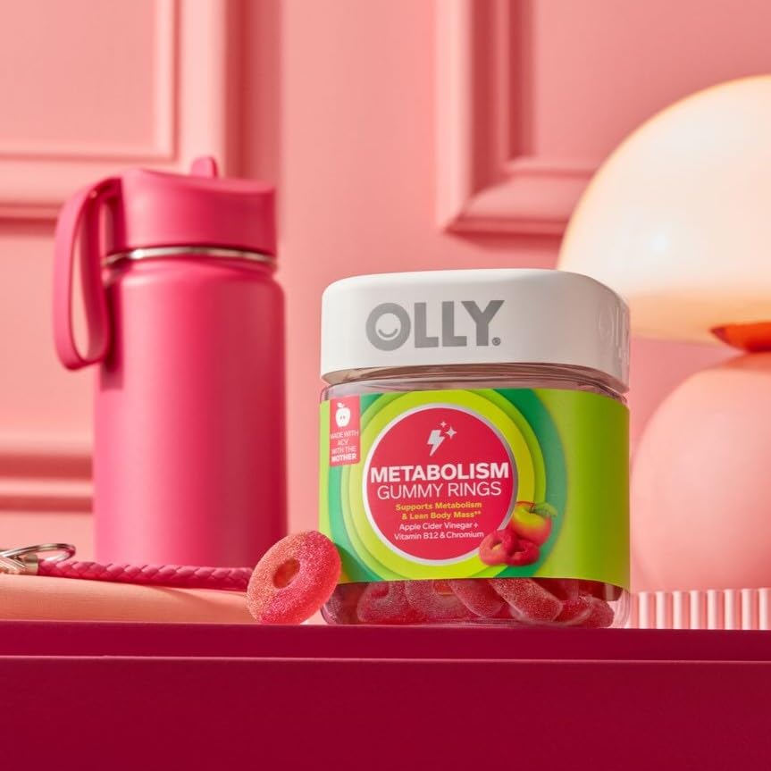 Image of OLLY Metabolism Gummy Rings, Metabolism and Cellular Energy Chewable Supplement,* Apple Cider Vinegar, Vitamin B12, Chromium Picolinate, Apple Flavored, 60 Day Supply - 60 Count