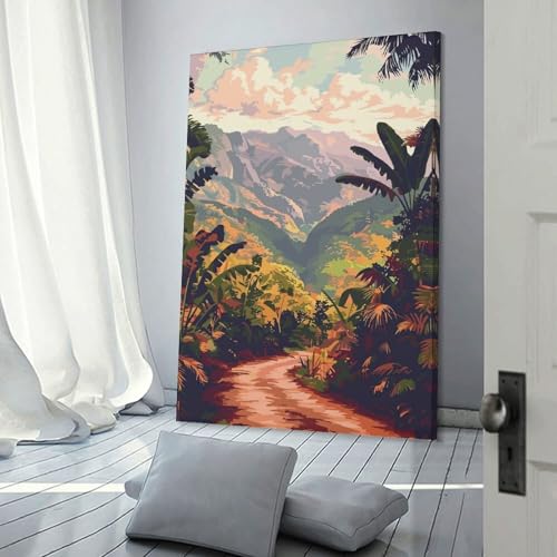 sinyumoney Tropical Landscape with Mountain View Lienzo Decorativo Para Pared, Lámina Moderna Para Dormitorio, Cuadros O Láminas Para Pared 12x18inch(30x45cm)