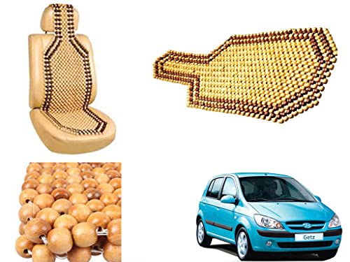 Image of Car Bead Seat Wooden Beads Cushion Cover Pad for Hyundai Getz, Acupressure Sitting Seat Cover | Cream Color - Pack of 1