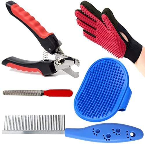 PSK PET MART Dog Grooming Kit - Dog Nail Cutter + Dog Nail Filer + Pet Bath Brush Grooming Comb with Adjustable Ring + Pet Single Steel Comb + Pet Grooming Glove for Dog 5 in 1 Dog Combo (B09PK7135G) Amazon Price History, Amazon Price Tracker