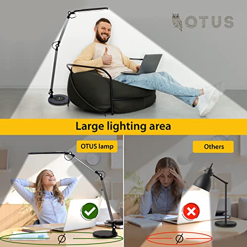 Otus Lampada Da Scrivania Ricarica Wireless | 3 Colori & 12 Livelli Di Luminosità | Lampada Led Da Tavolo Con Braccio Regolabile | Luce Per Ufficio, Studio, Lettura, Videoconferenze - 3