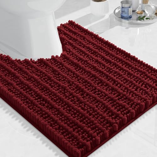 Image of Arotive Luxury Toilet Rugs U-Shaped 24x20, Extra Soft Thick Absorbent Shaggy Chenille Bath Rugs, Machine Wash Dry, Bath Mat for Toilet Base, Tub and Shower, Home Decor Accessories, Burgundy