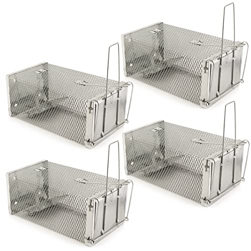 Preisvergleich Produktbild MidGard Klassische Mausefalle aus Stahl, wetterfeste Kastenfalle, Kastenfalle, sichere und effektive Rattenfalle, innen und außen anwendbar 4 STK.