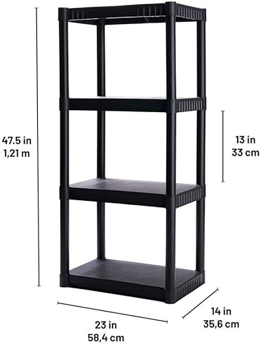 Miniatura 3 de Plano Estantes de almacenamiento de plástico estándar de 4 estantes, 48 x 21 x 14 pulgadas, capacidad de 200 libras, estantes de despensa, oficina,