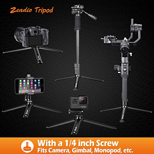 Image of Zeadio Metal Mini Tripod, Desktop Tabletop Stand Tripod with 1 /4 Inch Screw for Smooth 4, Crane Plus, Crane 2, Osmo Mobile, Ronin-S, Vimble 2, Gimbal Handle Grip Stabilizer and All Cameras