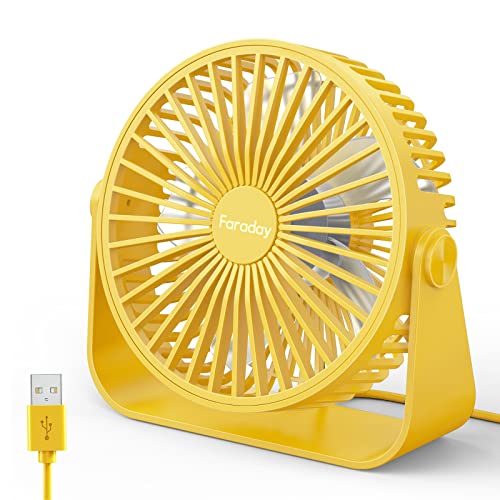 Faraday Usb Desk Fans 5 Inches Portable Table Fans 360° Head Rotation Small Personal Desktop Fan For Home Office, 3 Speeds, Yellow #TOP10