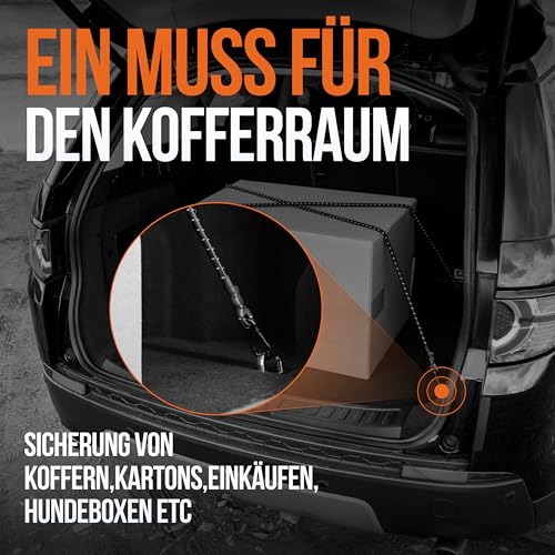 CLIFFORD Spanngummi mit Karabiner - 30-140cm Profi Expander mit 100% Latex Kern - Keine Spanngummi mit Haken: Mehr Sicherheit, kein Ausleiern - Für Kofferraum, Fahrrad, Camping & Transport