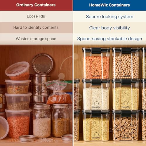 Image of HomeWiz Airtight Kitchen Storage Box 700ml x10 | Containers For Kitchen Storage Set | Food Grade BPA-Free Kitchen Containers Set With 2 Side Clip-Lock | Stackable, For Pantry and Fridge Storage