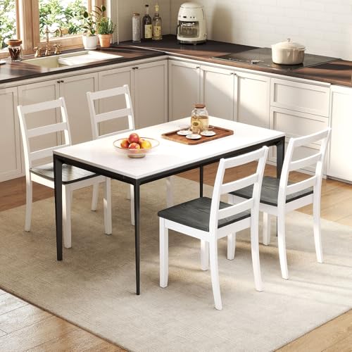 Image of COSTWAY Dining Chairs Set of 2, Mid-Century Modern Wooden Chairs, White | Farmhouse Armless Kitchen Side Chairs with Curved Backrest and Rubber Wood Legs, for Home Dining Room, Kitchen, Restaurant