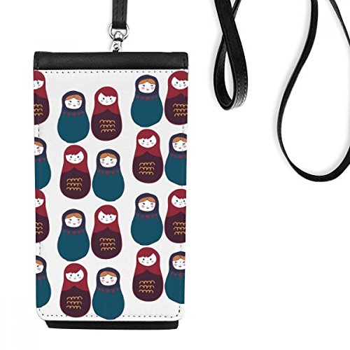 Muñeca rusa matryoshka bolso para teléfono móvil de cuero negro para colgar